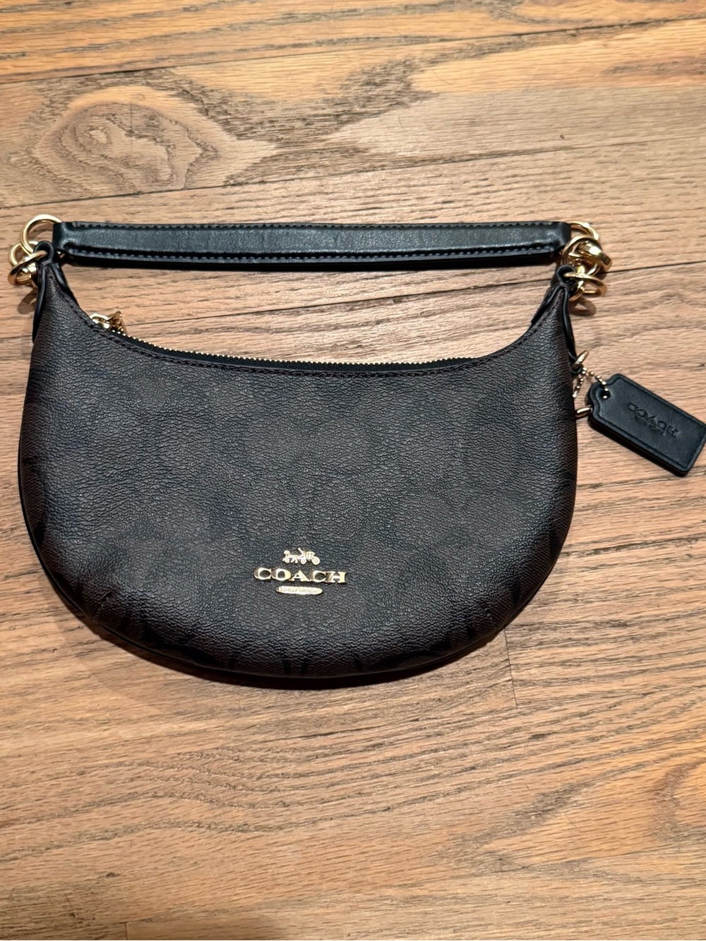Coach Signature Chocolate Brown Mini Hobo Shoulder Bag Gold Hardware 8”